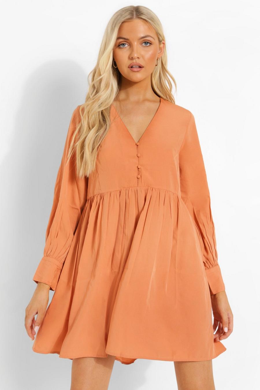 Orange Button Through Smock Dress image number 1