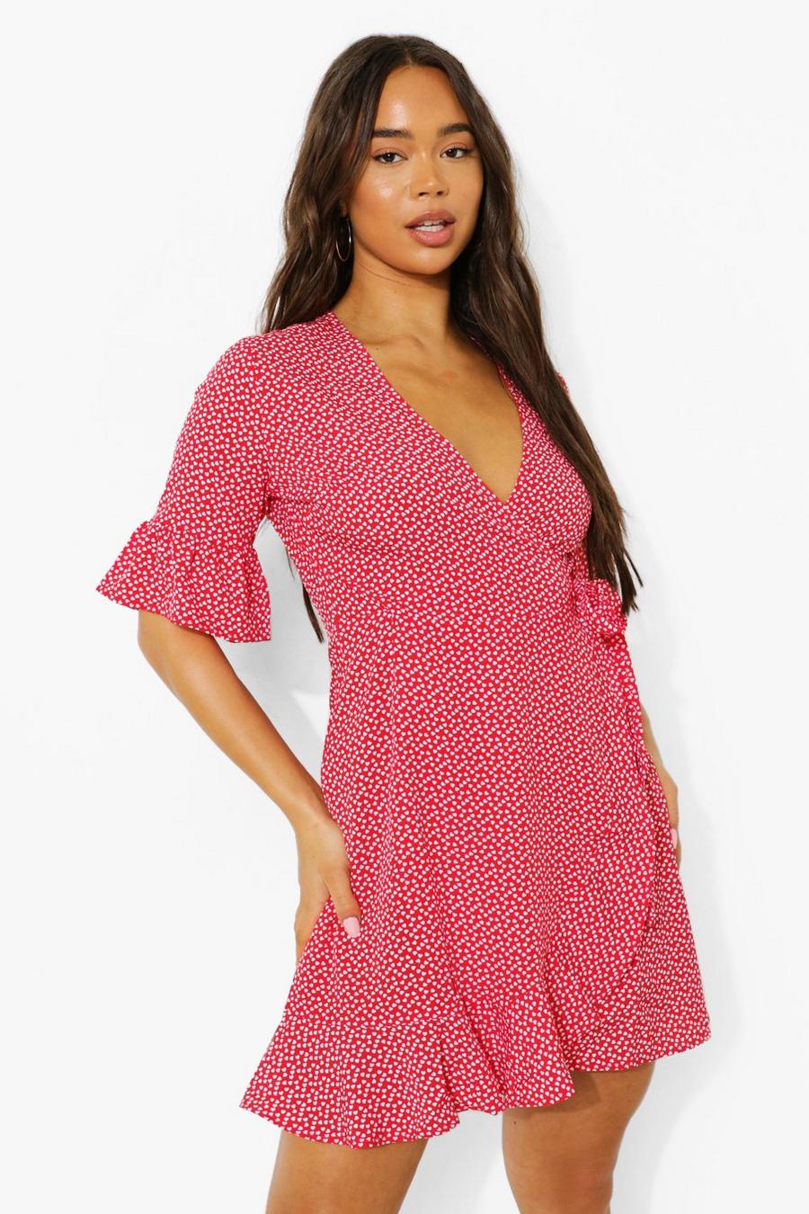 Red Polka Dot Wrap Tea Dress image number 1