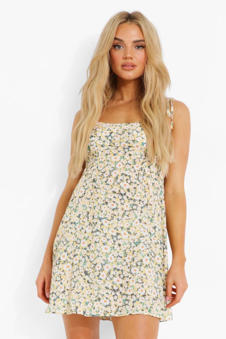 Yellow Daisy Print Tie Detail Swing Dress image number 1