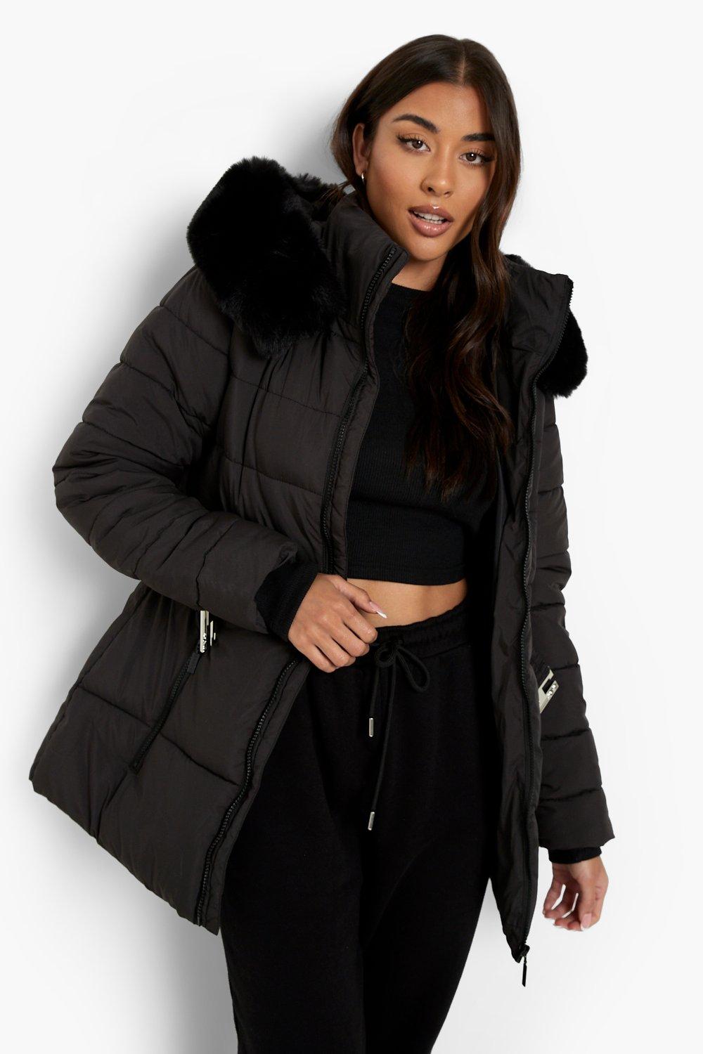 Belted fur sales puffer coat