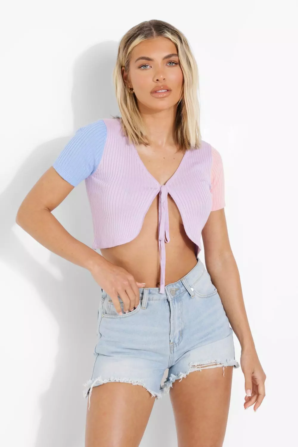 Lilac Colour Block Lace Up Cardigan alternative image