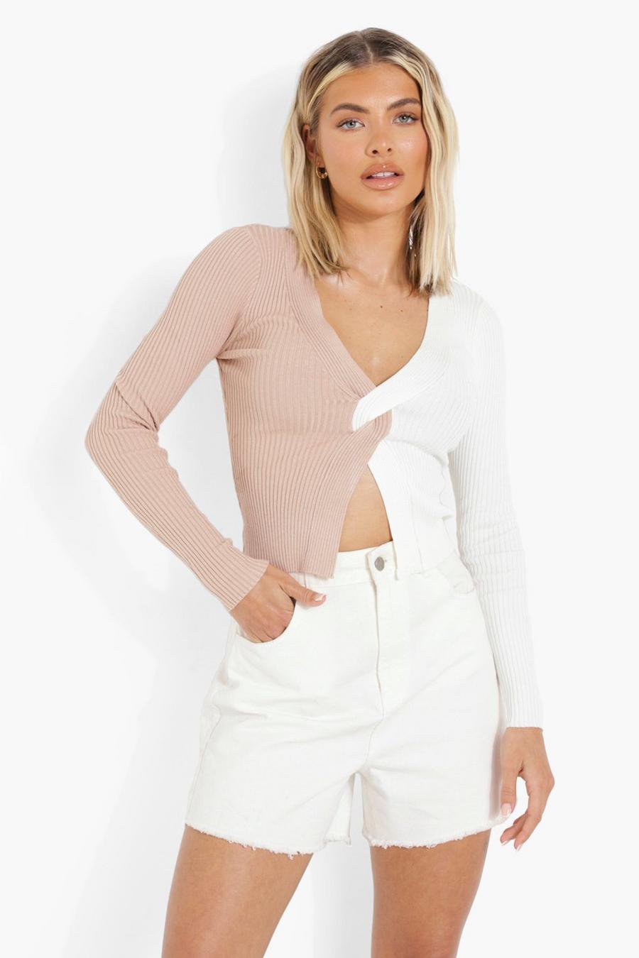 Stone Colour Block Knot Front Jumper image number 1