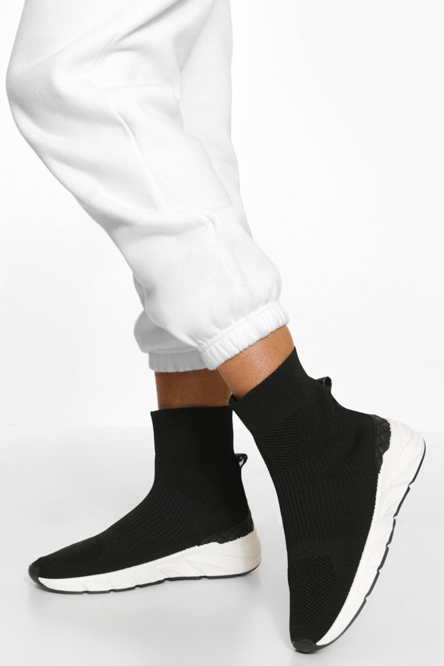 Black Contrast Sole Knitted Sock Trainer image number 1