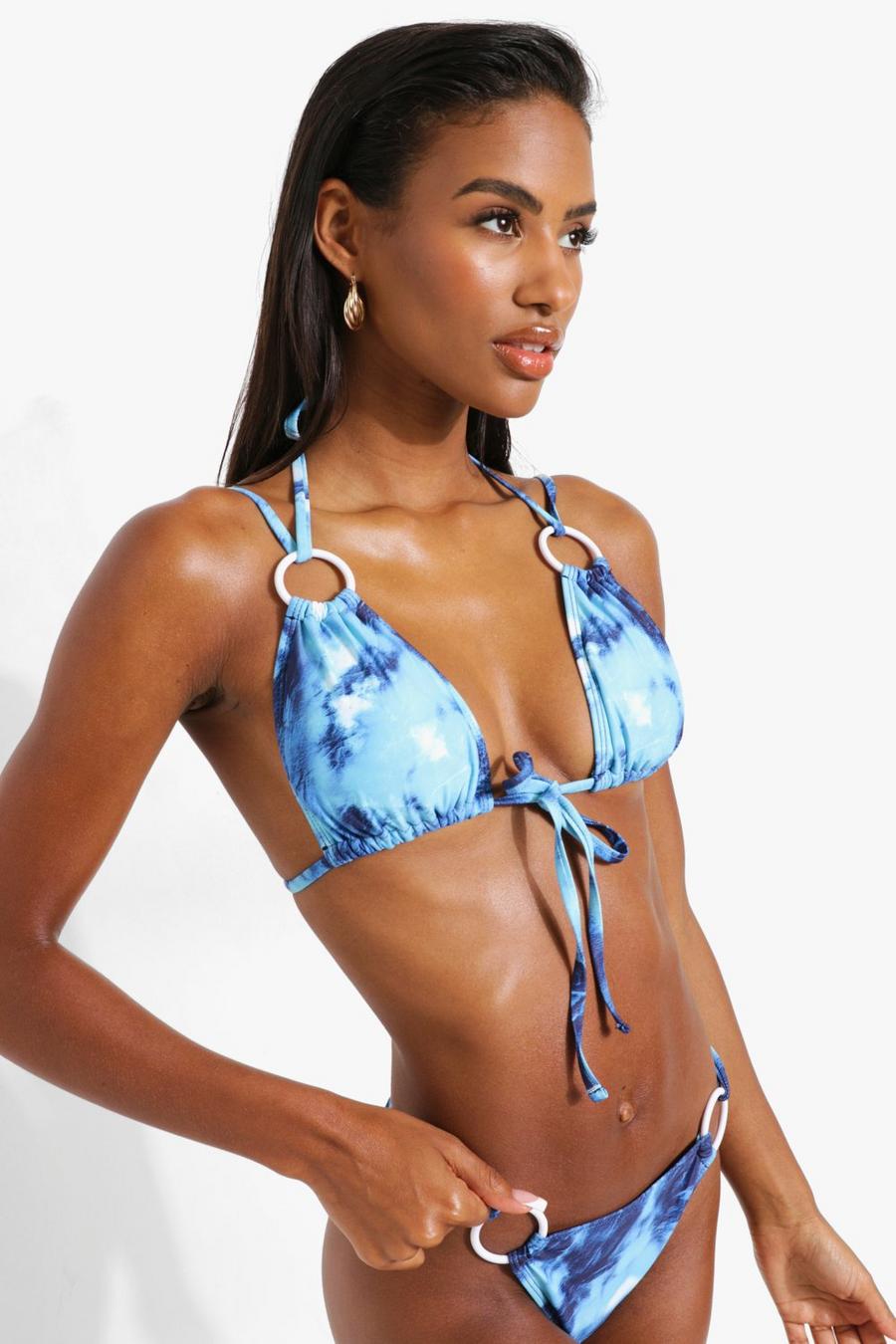 Blue Marmerprint Bikini Top Met O-Ring Detail image number 1