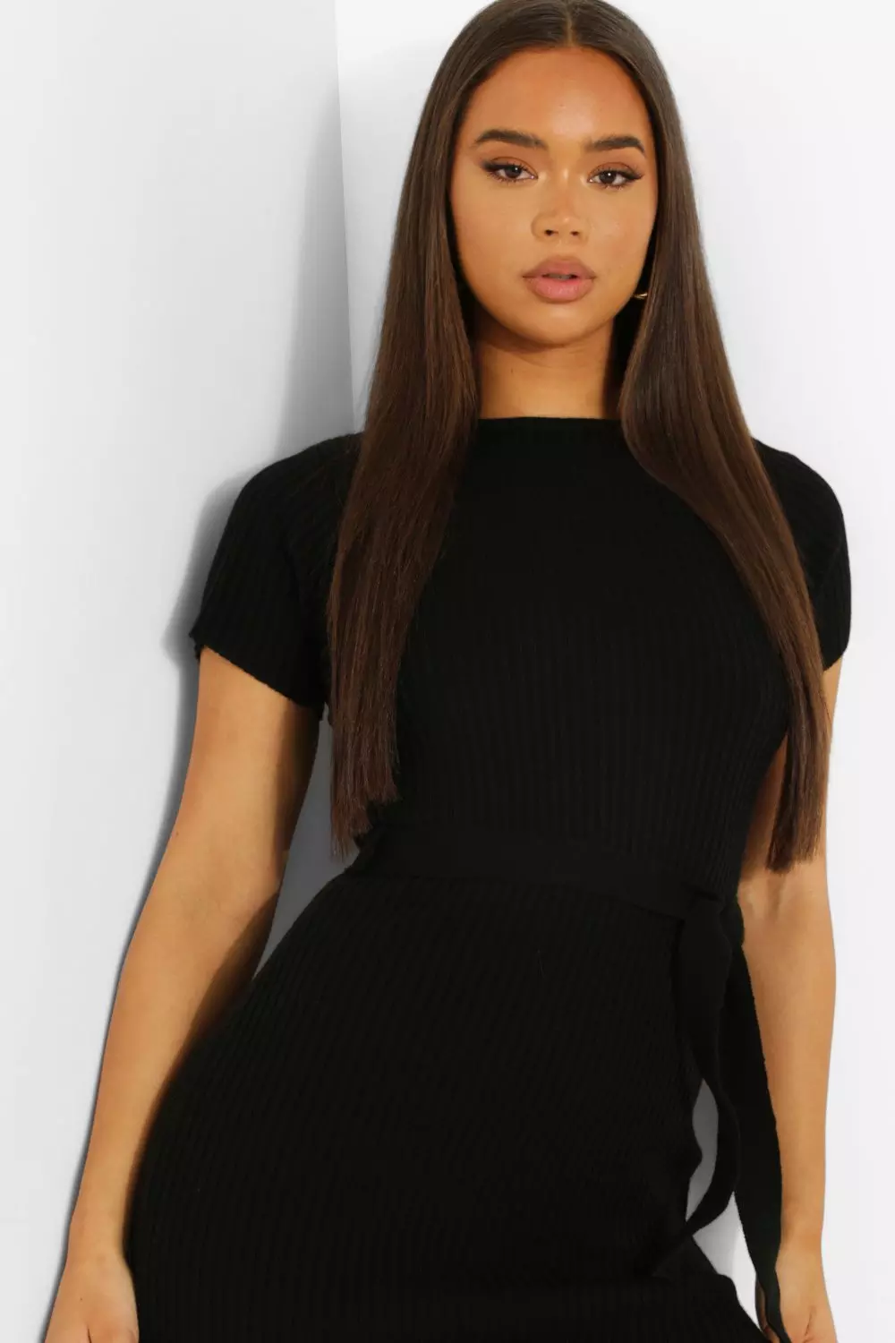 Boohoo tie cuff rib knit clearance dress