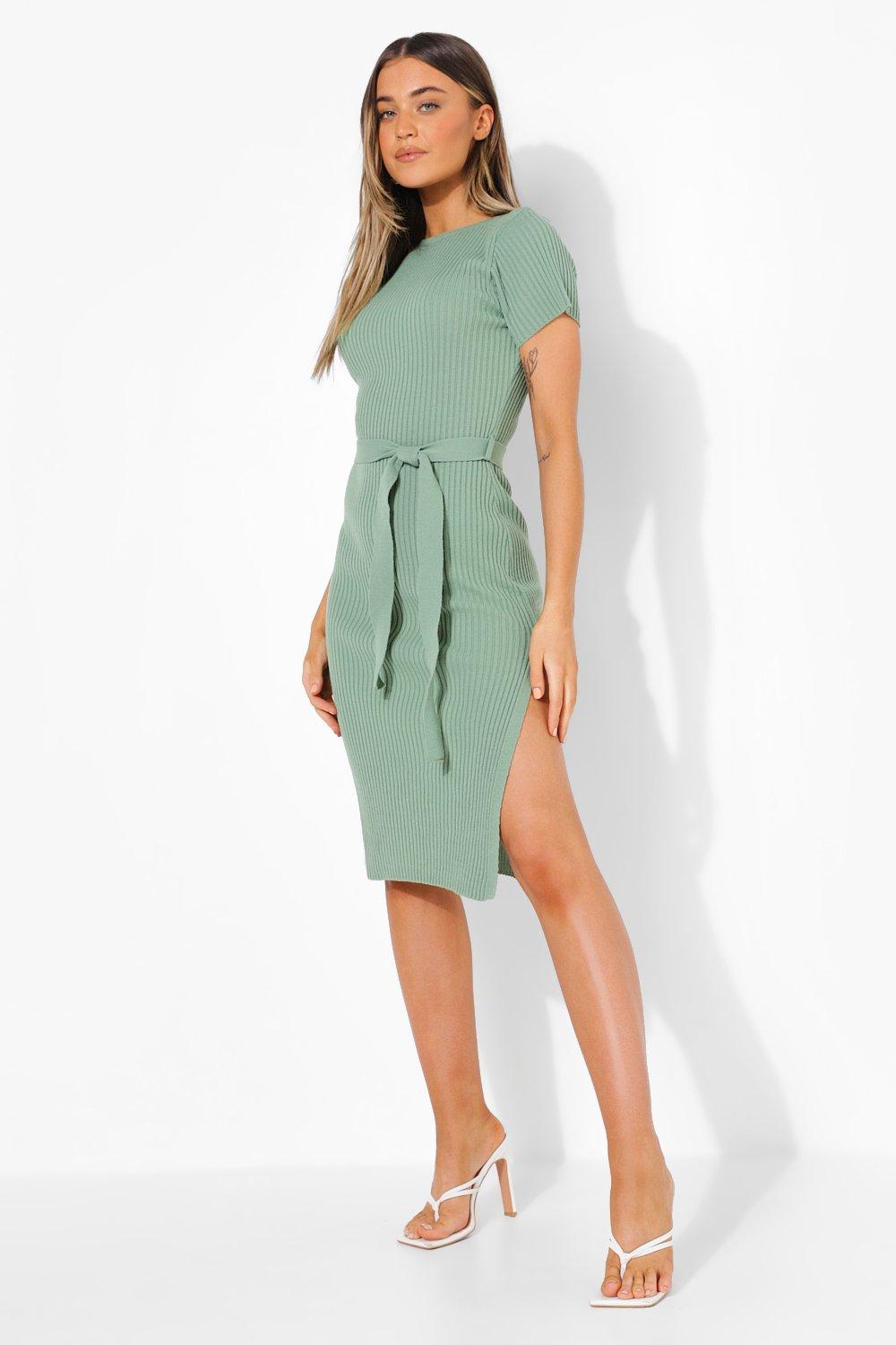 Boohoo tie cuff rib hotsell knit dress