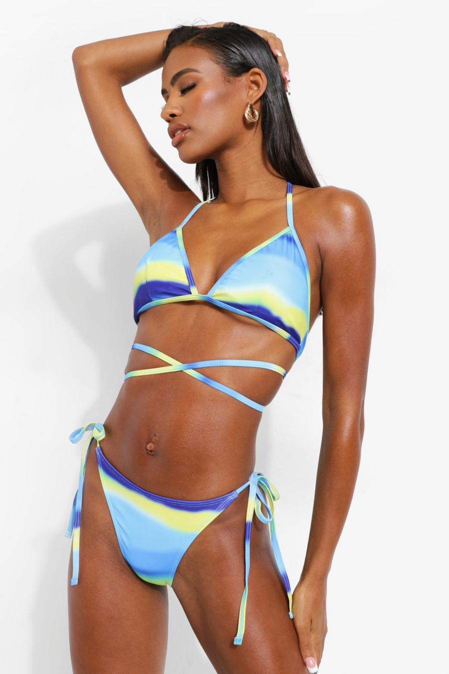 Blue Ombre Strappy Detail Bikini Brief image number 1