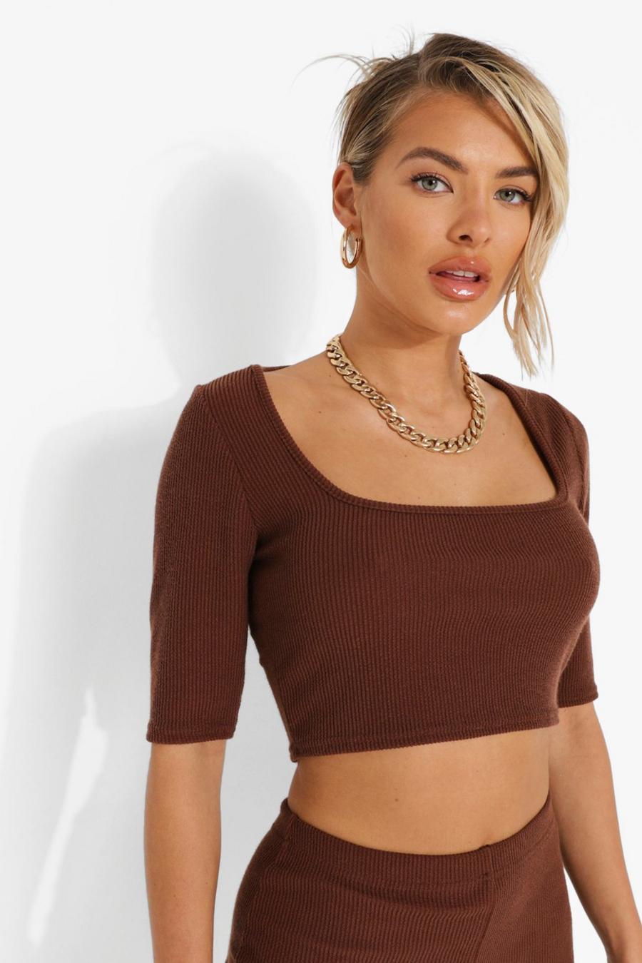 Chocolate Crinkle Square Neck Crop Top image number 1