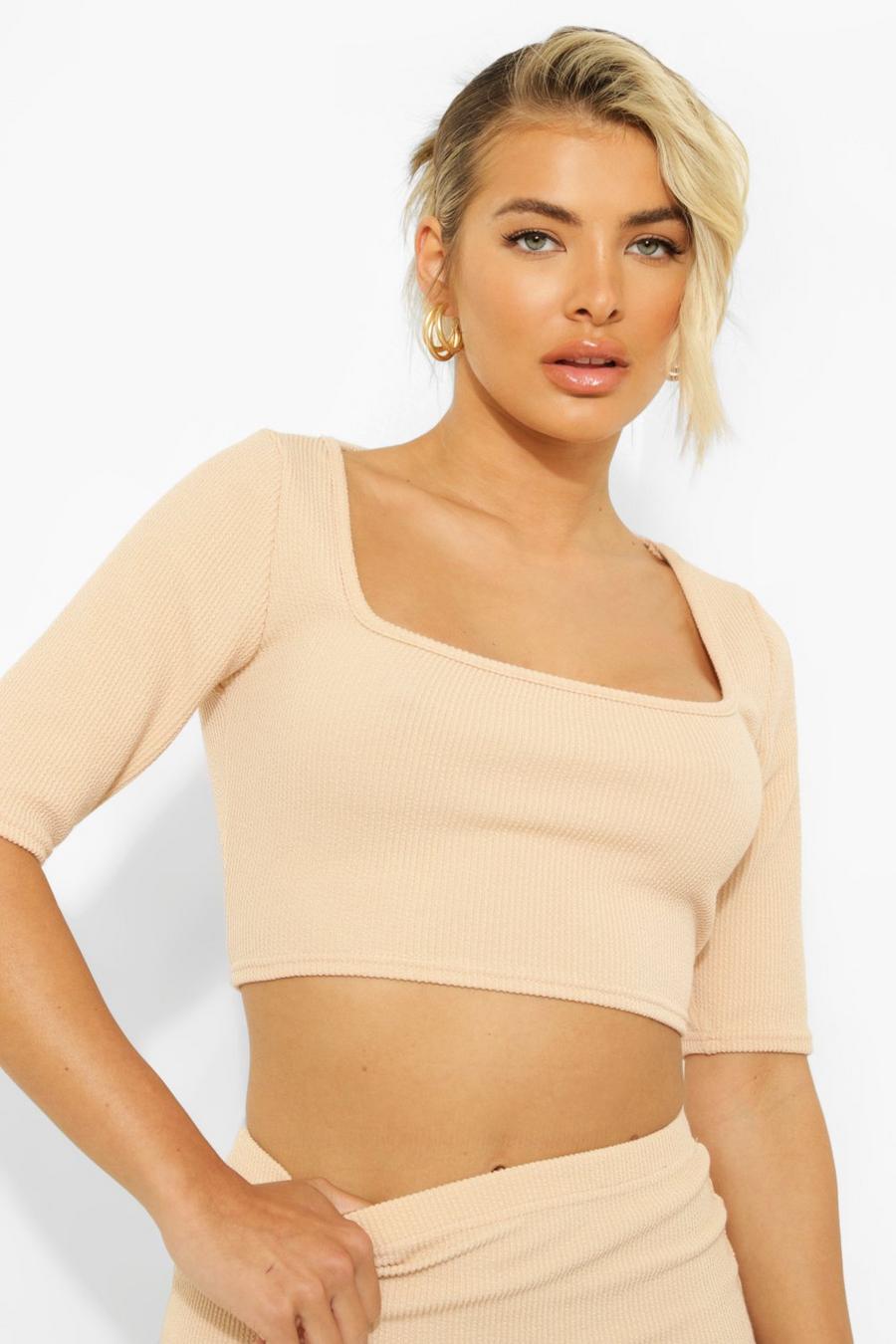Stone Crinkle Square Neck Crop Top image number 1