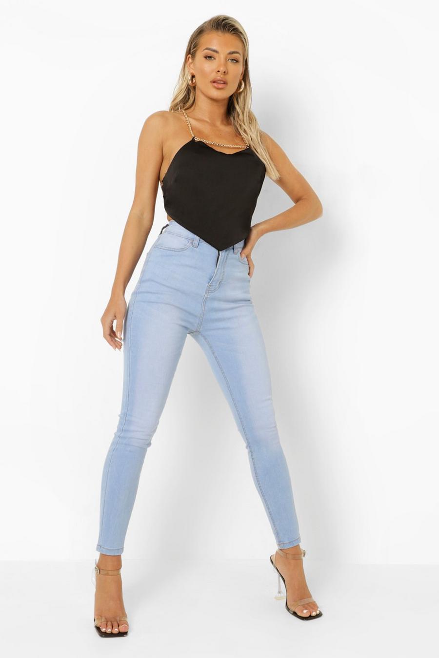 Mid blue High Waist Washed Skinny Jeans image number 1