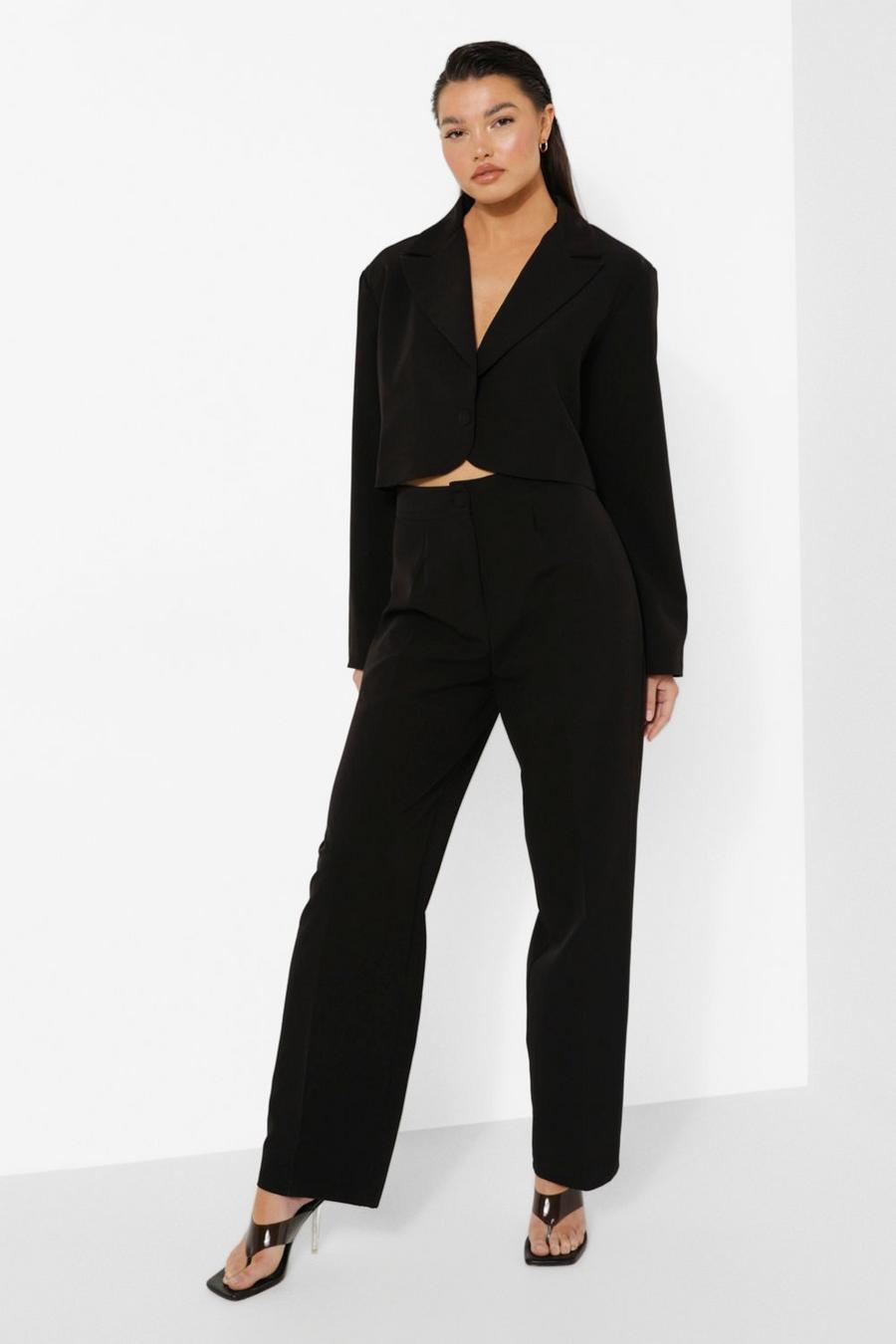 Black Relaxed Fit Tailored Trousers image number 1