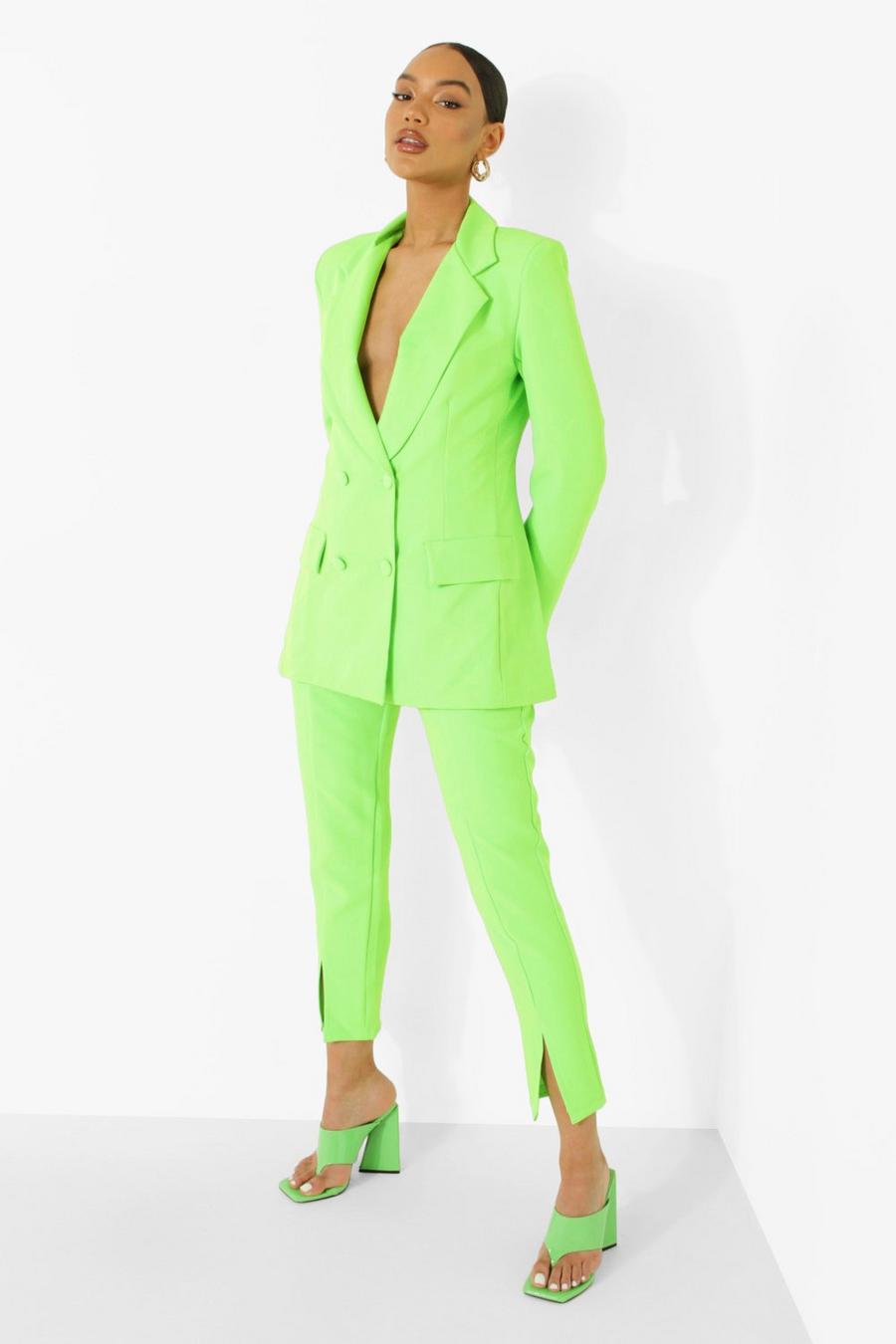 Pantaloni sartoriali in colori fluo con spacco frontale, Neon-green fluo
