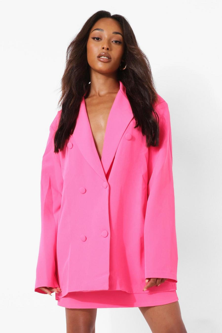 Neon-pink Neon Oversized Double Breasted Blazer image number 1