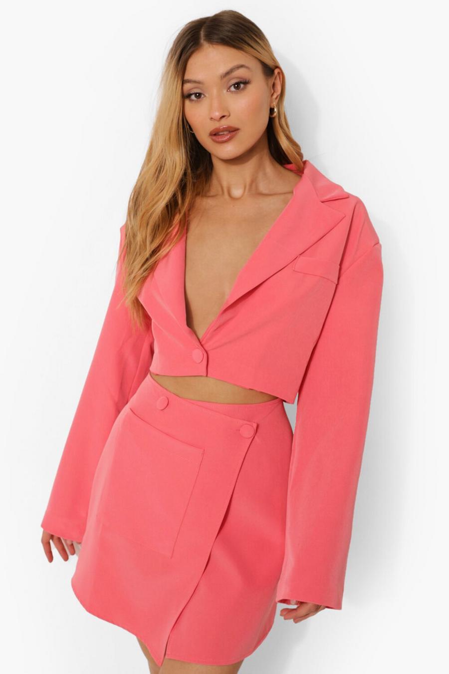 Candy pink Flared Sleeve Cropped Tailored Blazer image number 1