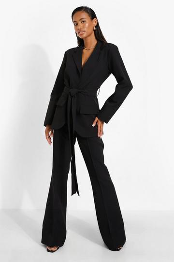 Obi Tie Waist Tailored Blazer black