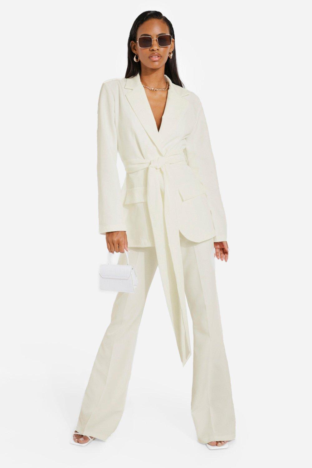 Obi Tie Waist Blazer & Flared Trouser Suit Set