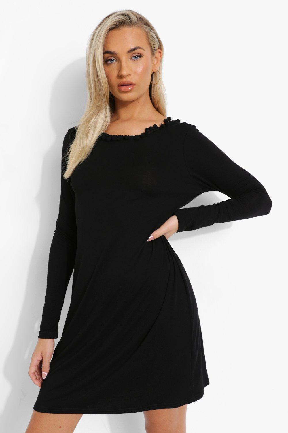 Pom Pom Low Back Shift Dress boohoo NZ