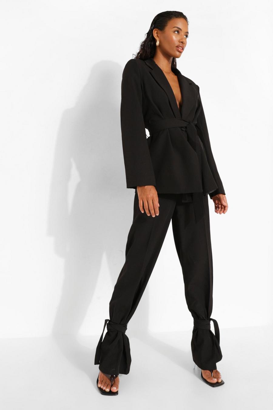 Black Tie Ankle Relaxed Fit Tailored Pants image number 1