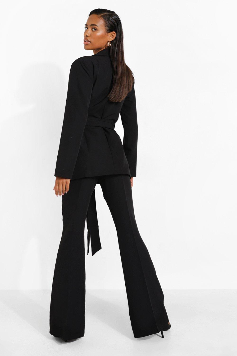 Black fit best sale and flare trousers