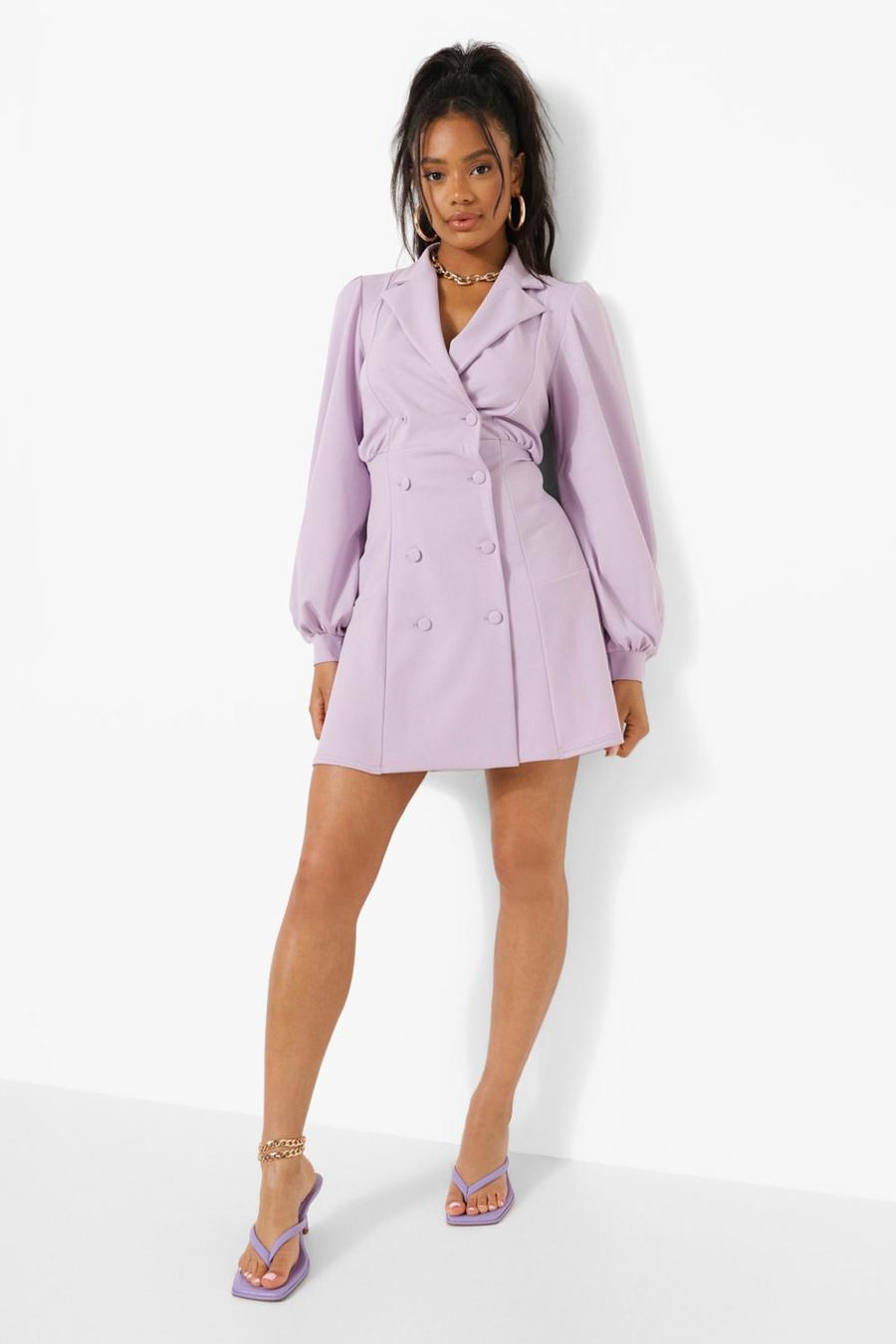 Lilac purple Blouson Sleeve Blazer Dress