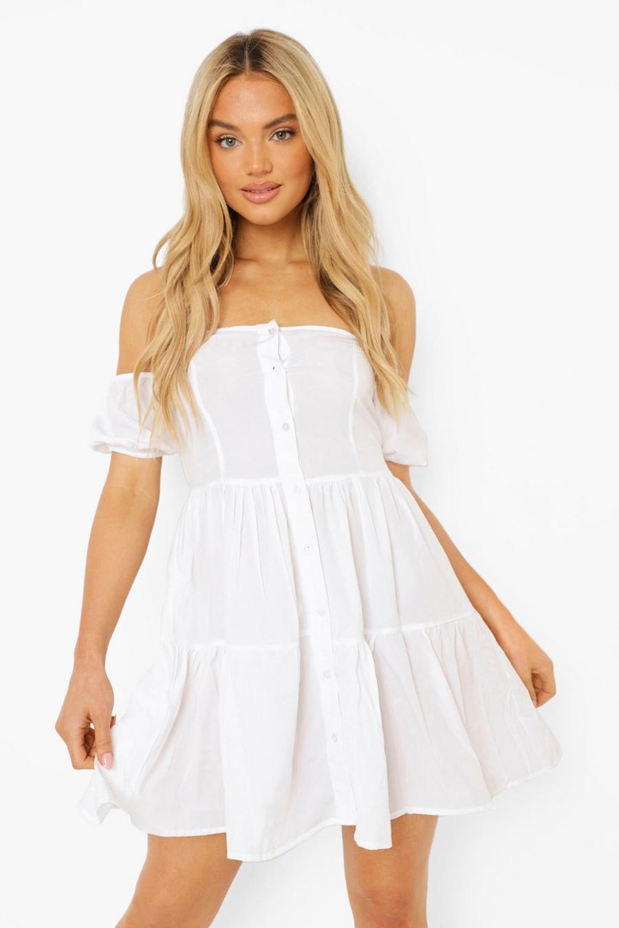 White Bardot Button Down Tiered Mini Dress image number 1