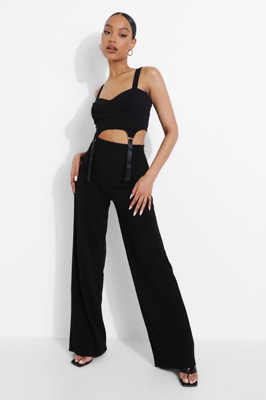 Black Wide Leg Crepe Trousers image number 1