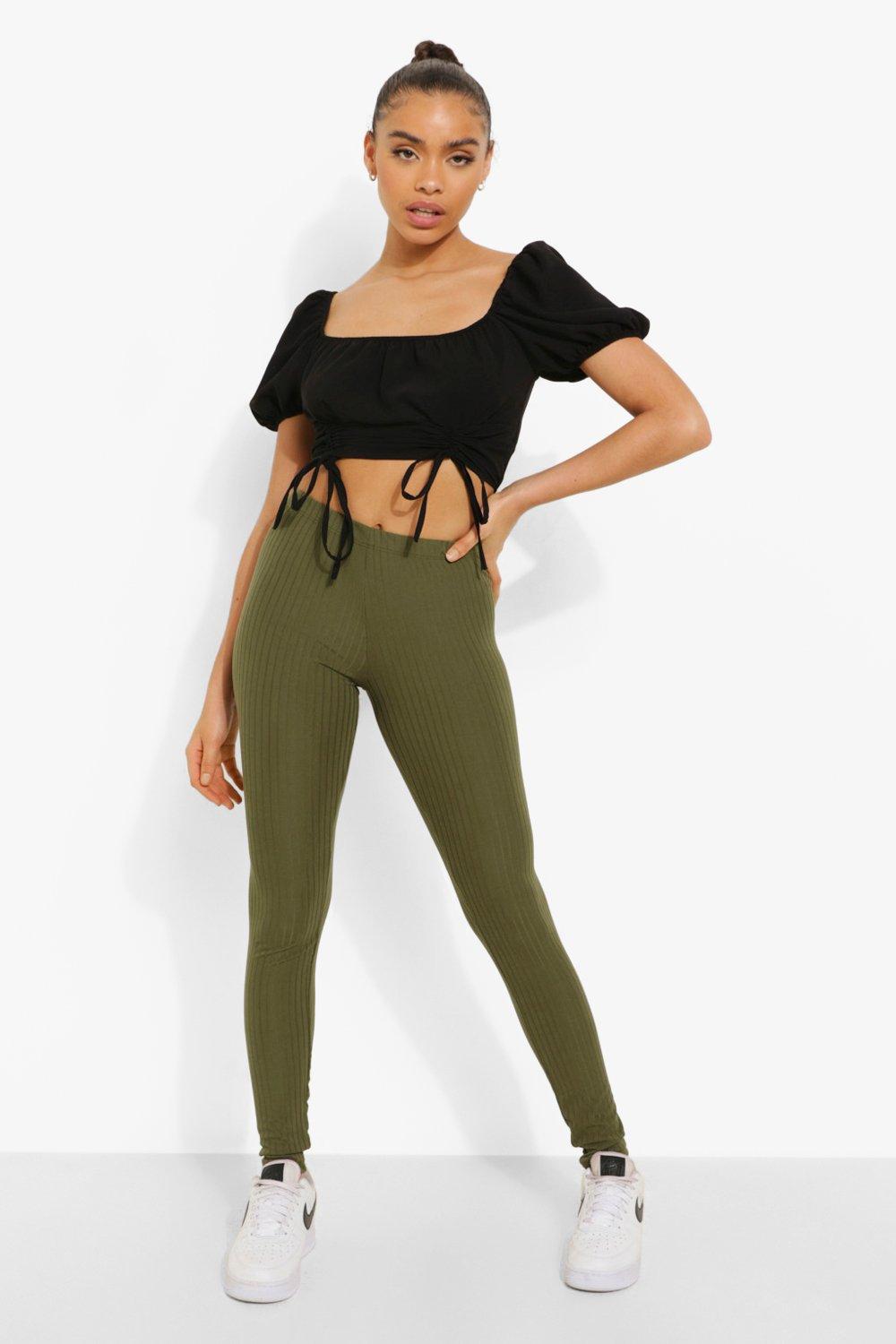 Khaki Ribbed Basic Leggings