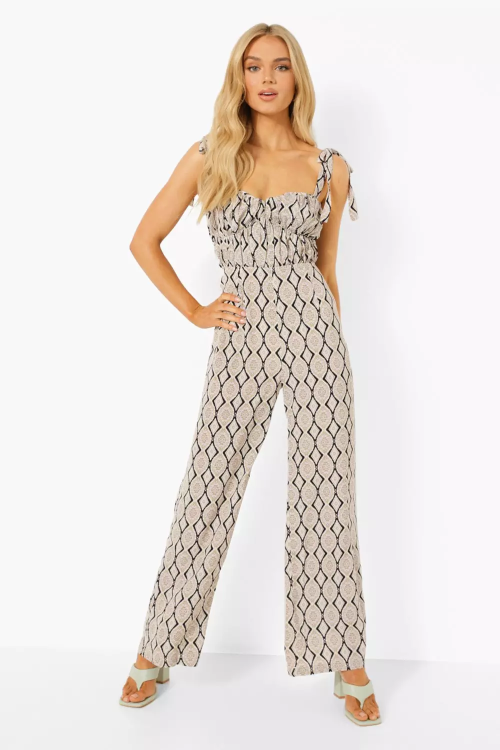 Aztec print best sale tie waist jumpsuit