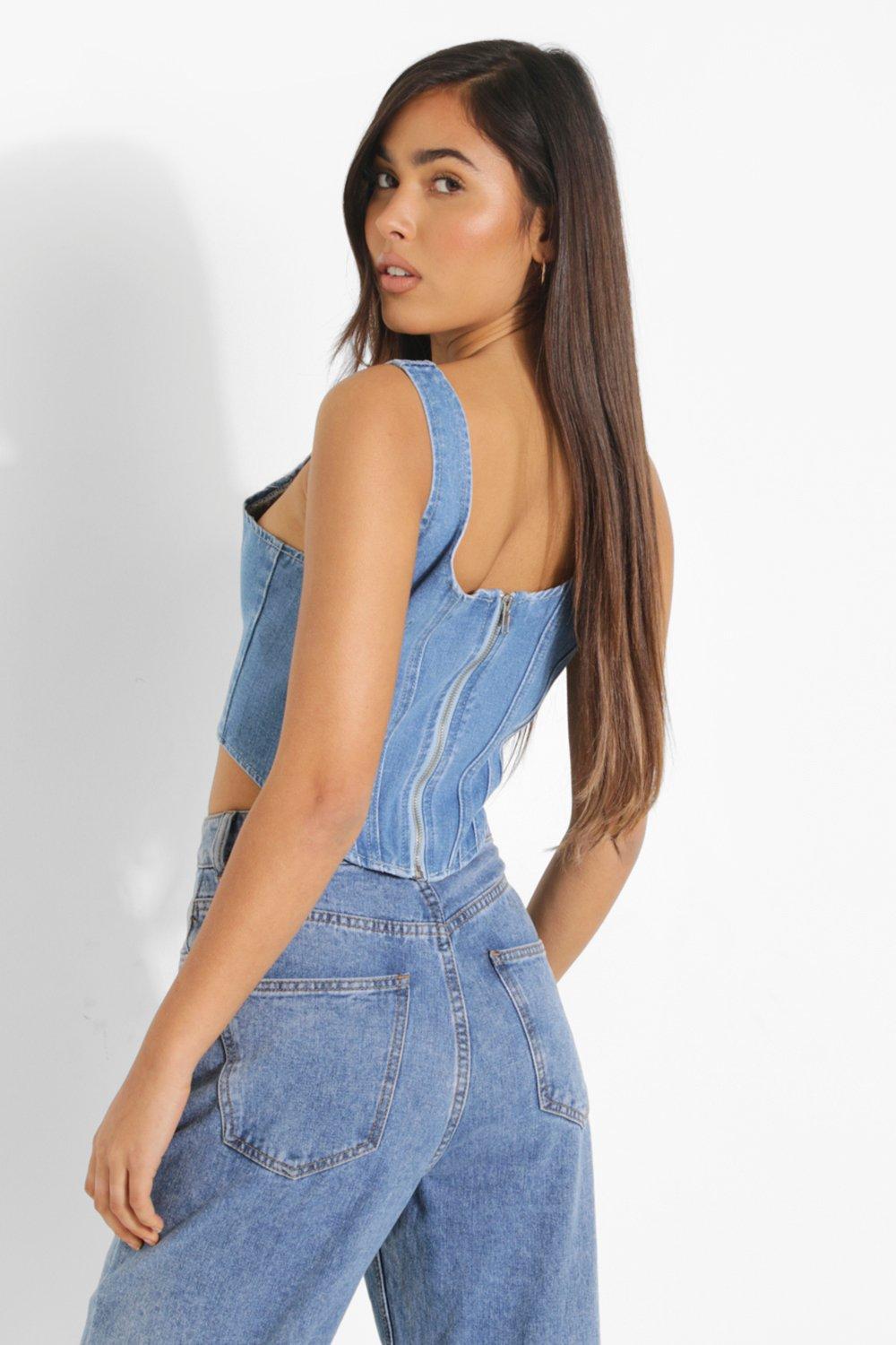 Blue Denim Lace Up Corset Top