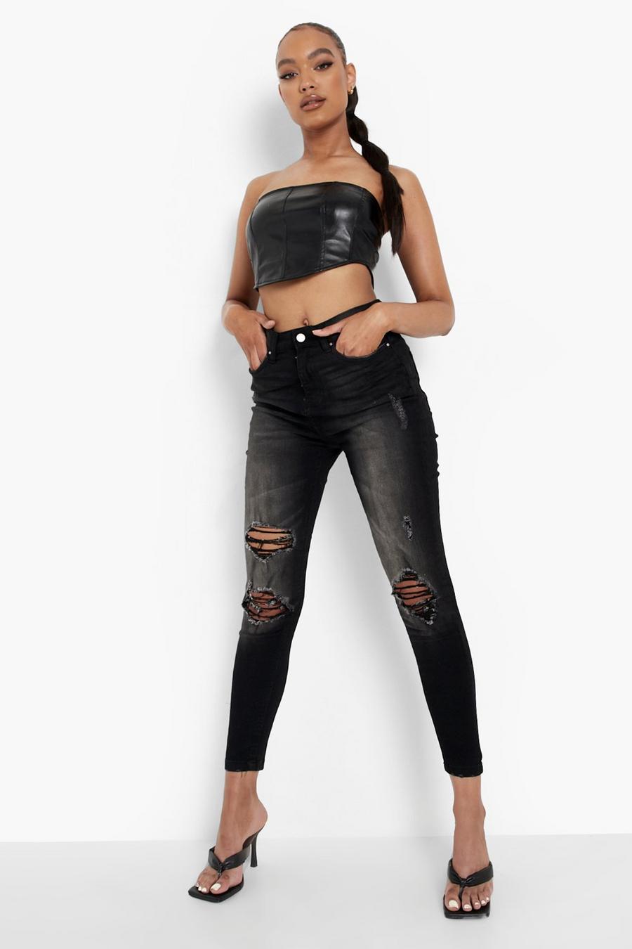 Jean skinny taille haute, Washed black image number 1
