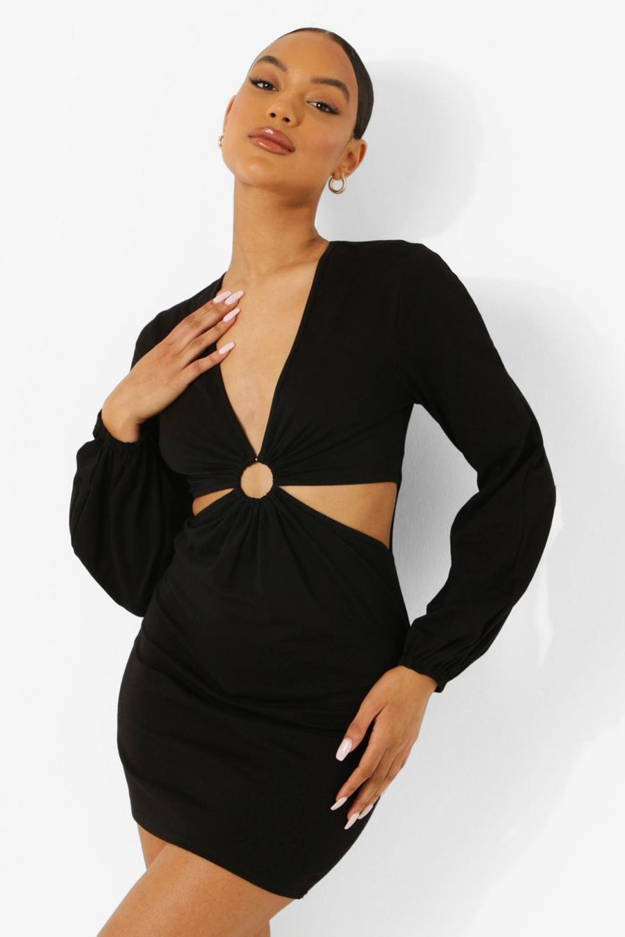 Black D-ring Long Sleeve Cut Out Mini Dress image number 1