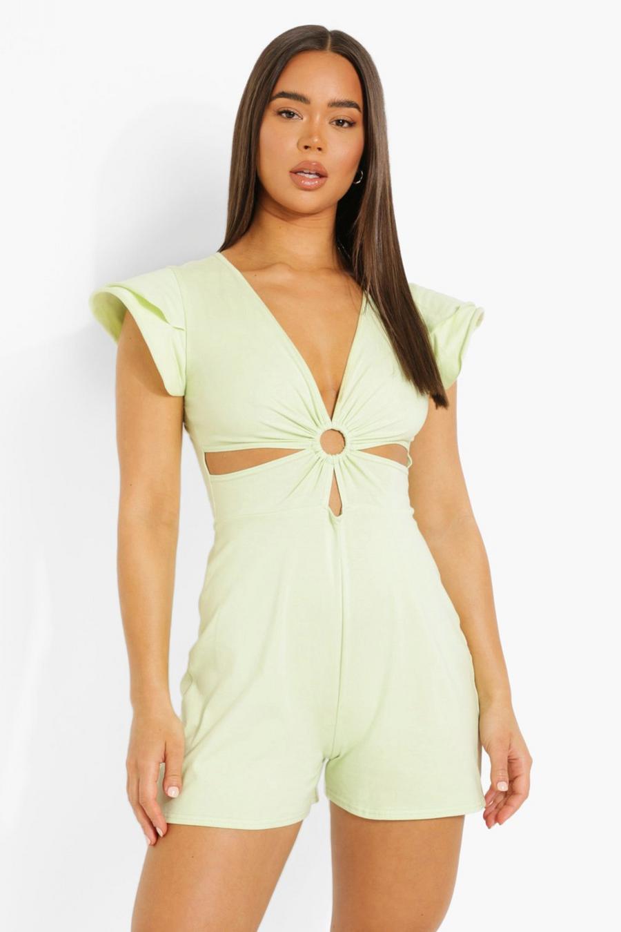 Lime D-ring Cut Out Playsuits image number 1
