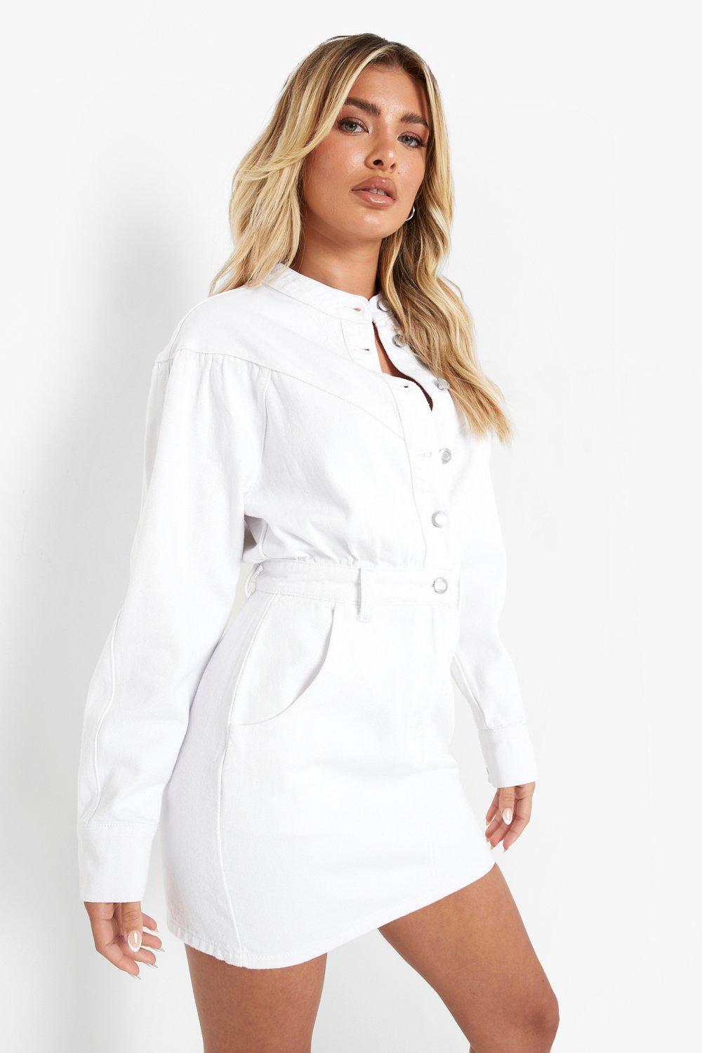 White denim hotsell button up dress