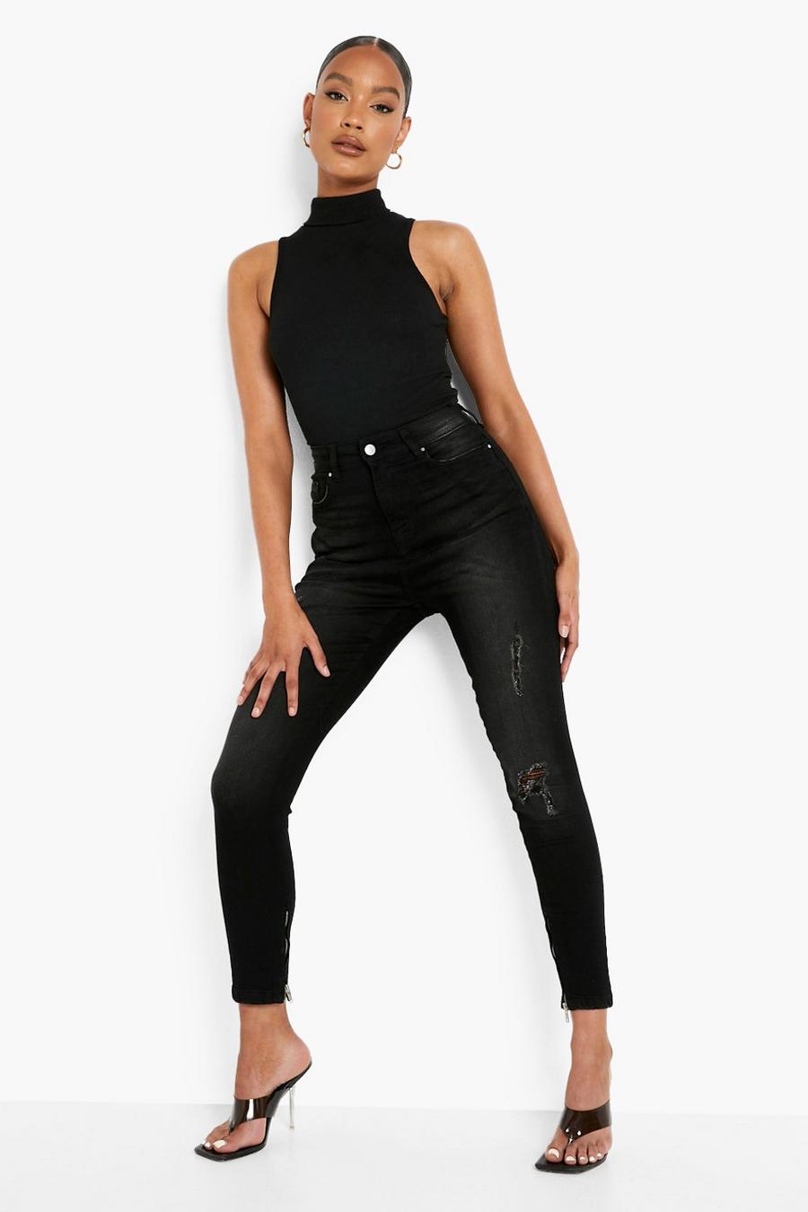 Washed black Gebleekte Skinny Jeans Met Rits image number 1