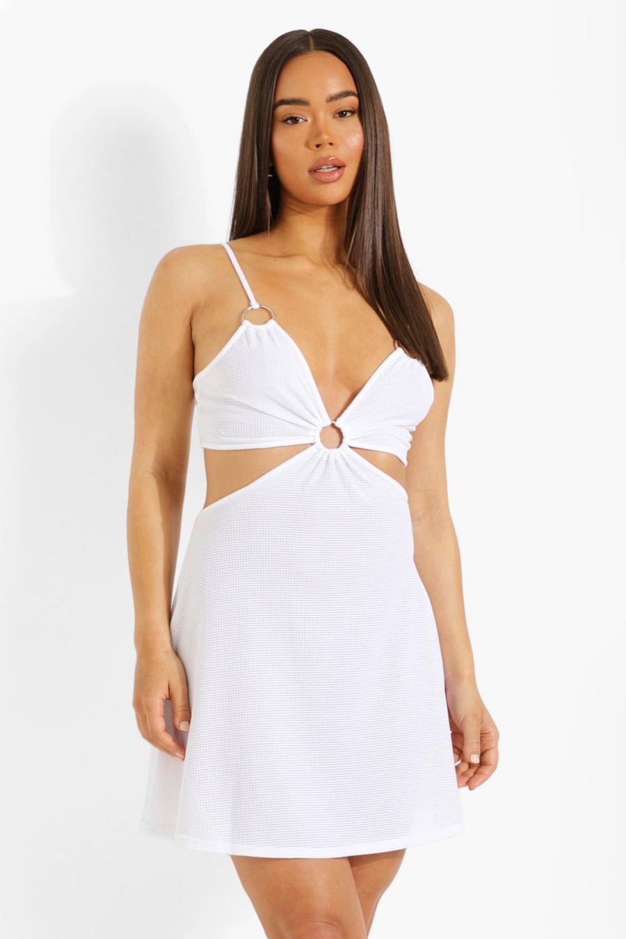 White D-ring Strappy Cut Out Skater Dress image number 1