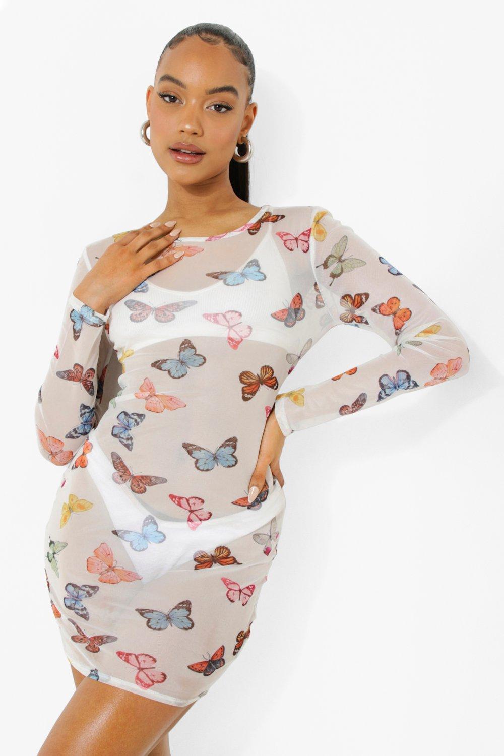 White butterfly clearance dress long sleeve