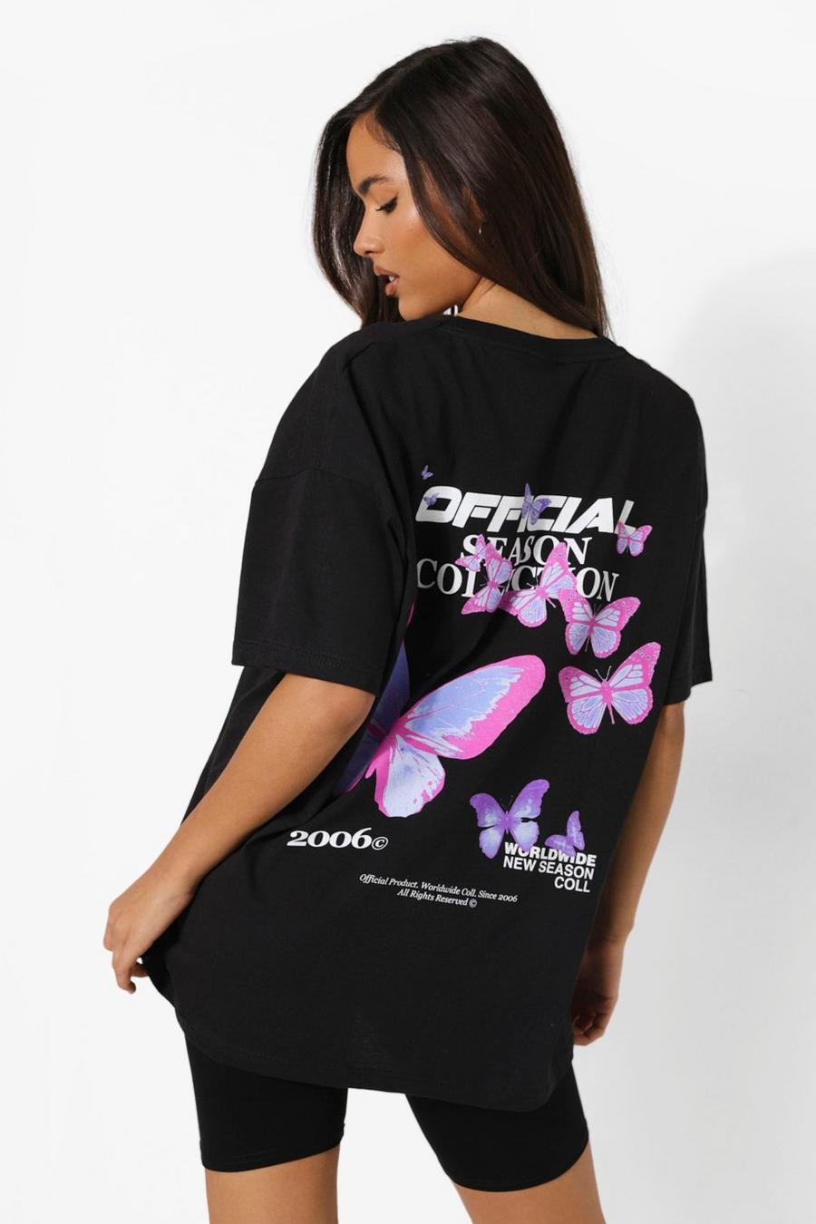 Black Butterfly Graphic T-Shirt And Biker Short Set image number 1