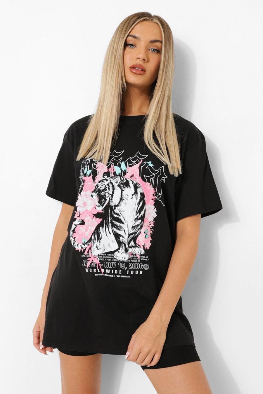 Black Tiger Graphic T-Shirt And Biker Short Set image number 1