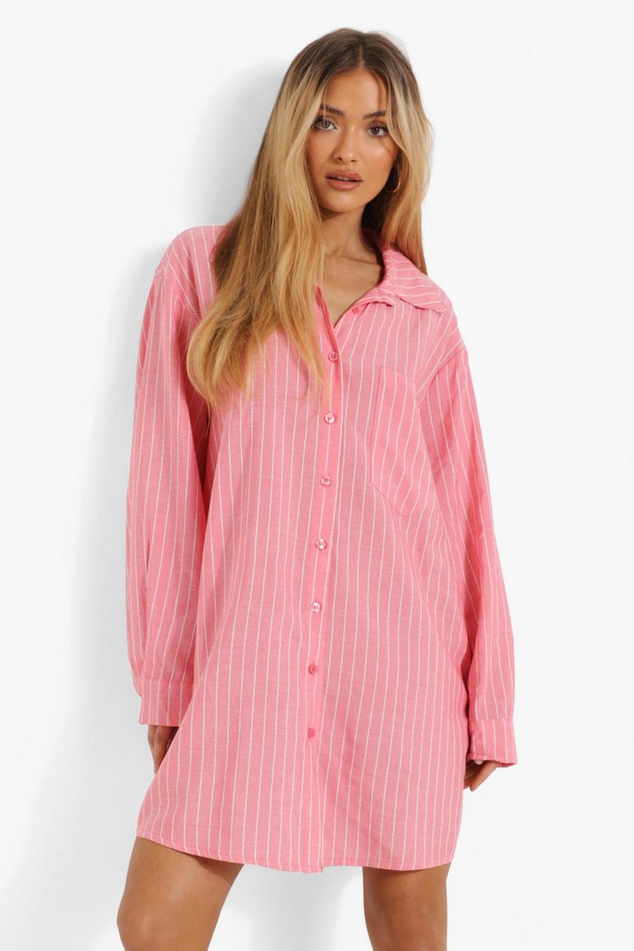 Pink Stripe Oversized Shirt Dress image number 1