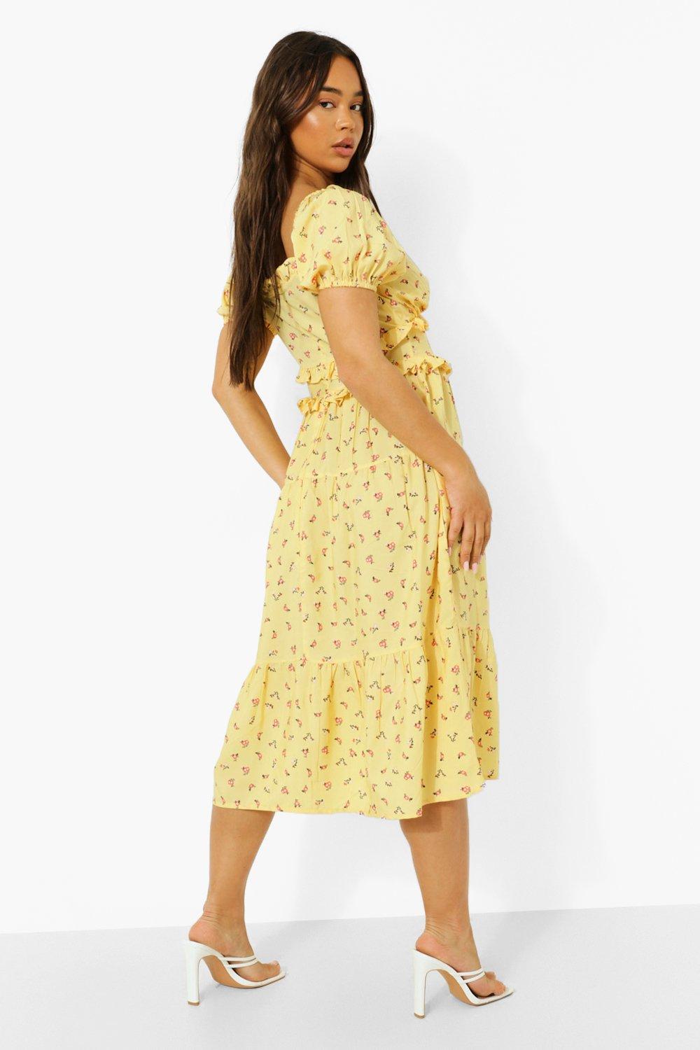 Ditsy Floral Ruffle Detail Midi Dress ...