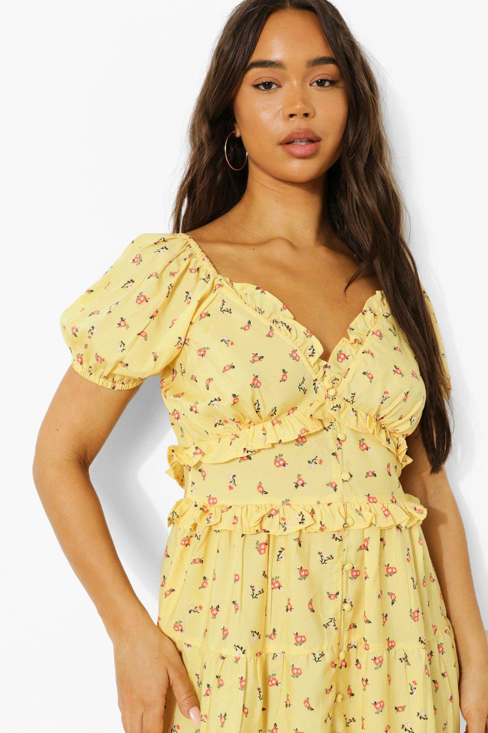 Boohoo yellow midi dress best sale