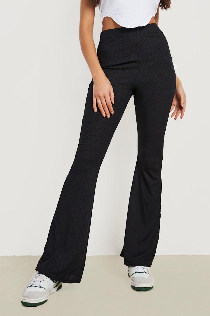 Basics High Waisted Ribbed Flared Pants boohoo USA