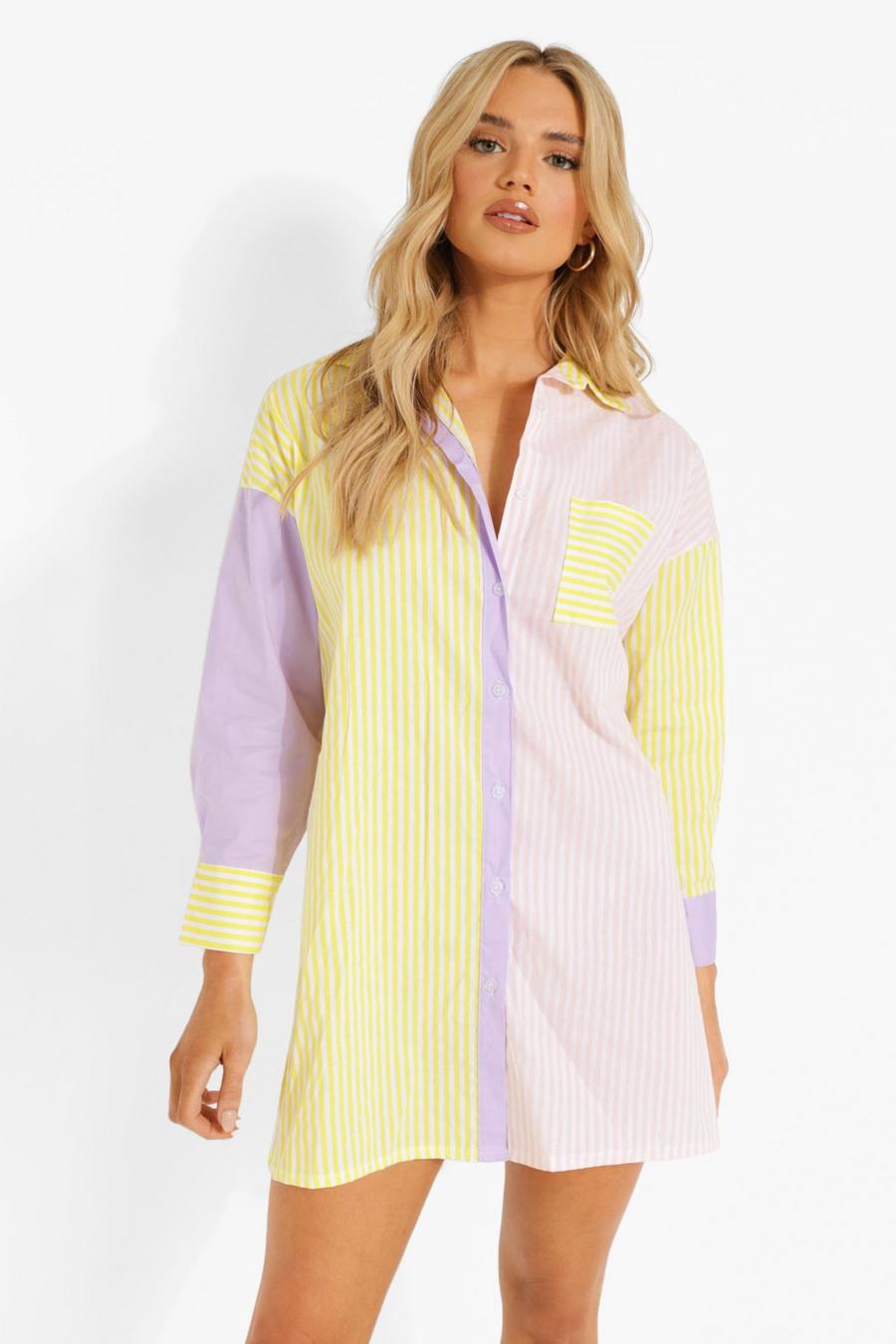 Yellow Striped Color Black Shirt Dress image number 1