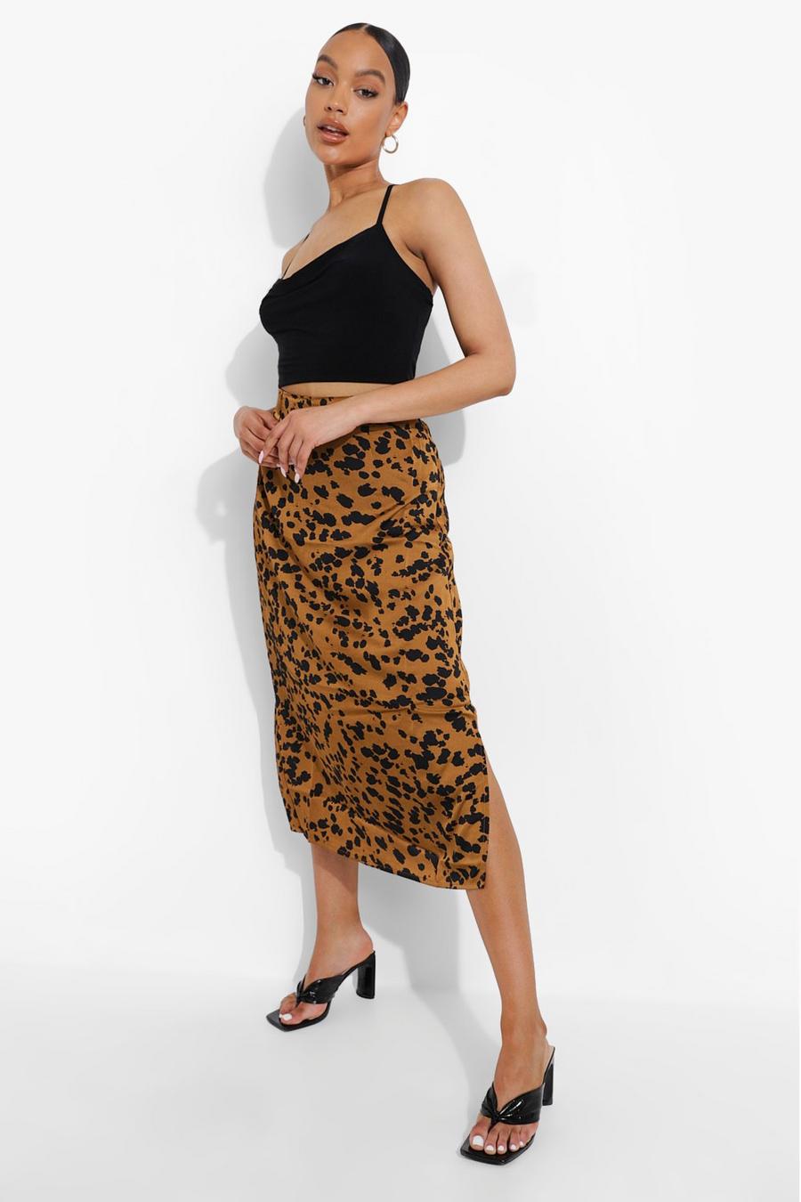 Chocolate Leopard Satin Mini Skirt image number 1