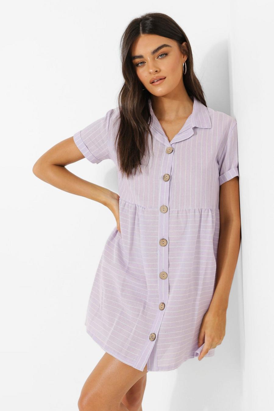 Lilac Stripe Button Through Smock Shirt Dress image number 1