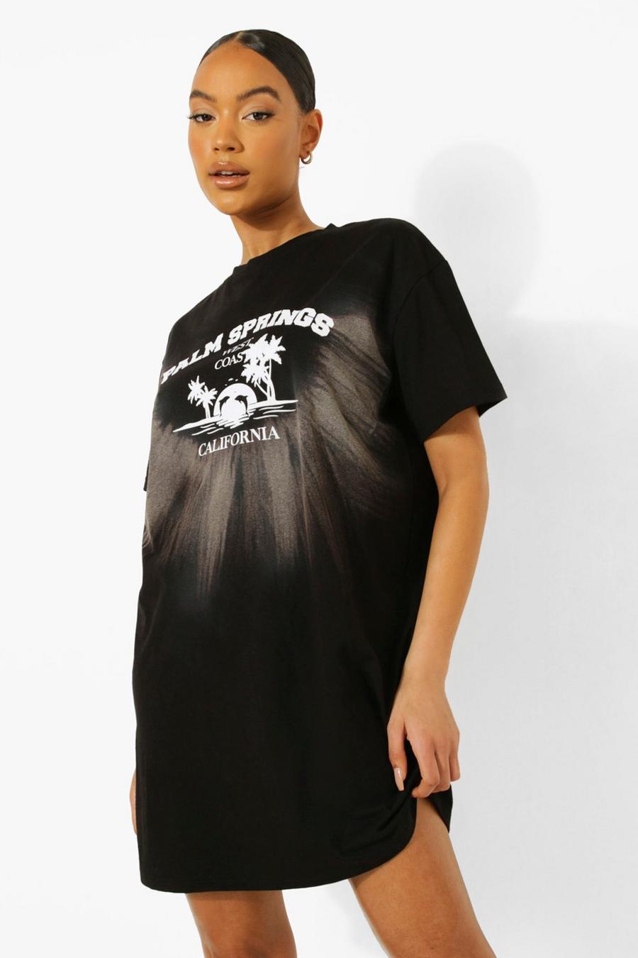 batik T-Shirt-Kleid mit Palm Springs Print, Black image number 1