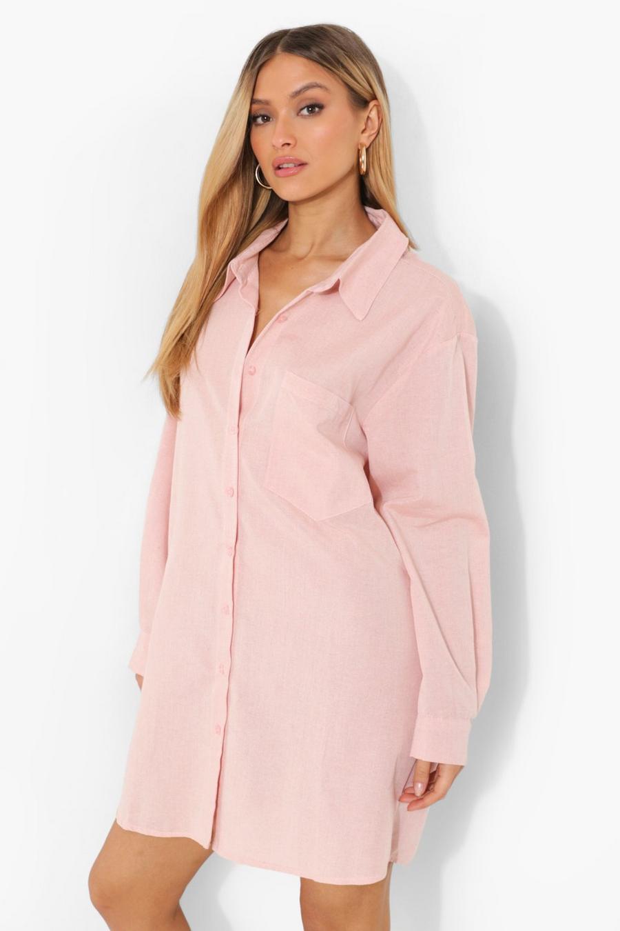 Pale pink Linen Look Oversized Shirt Dress image number 1