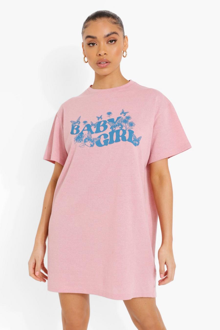 Vestido estilo camiseta con estampado de mariposas Baby Girl, Rosa image number 1