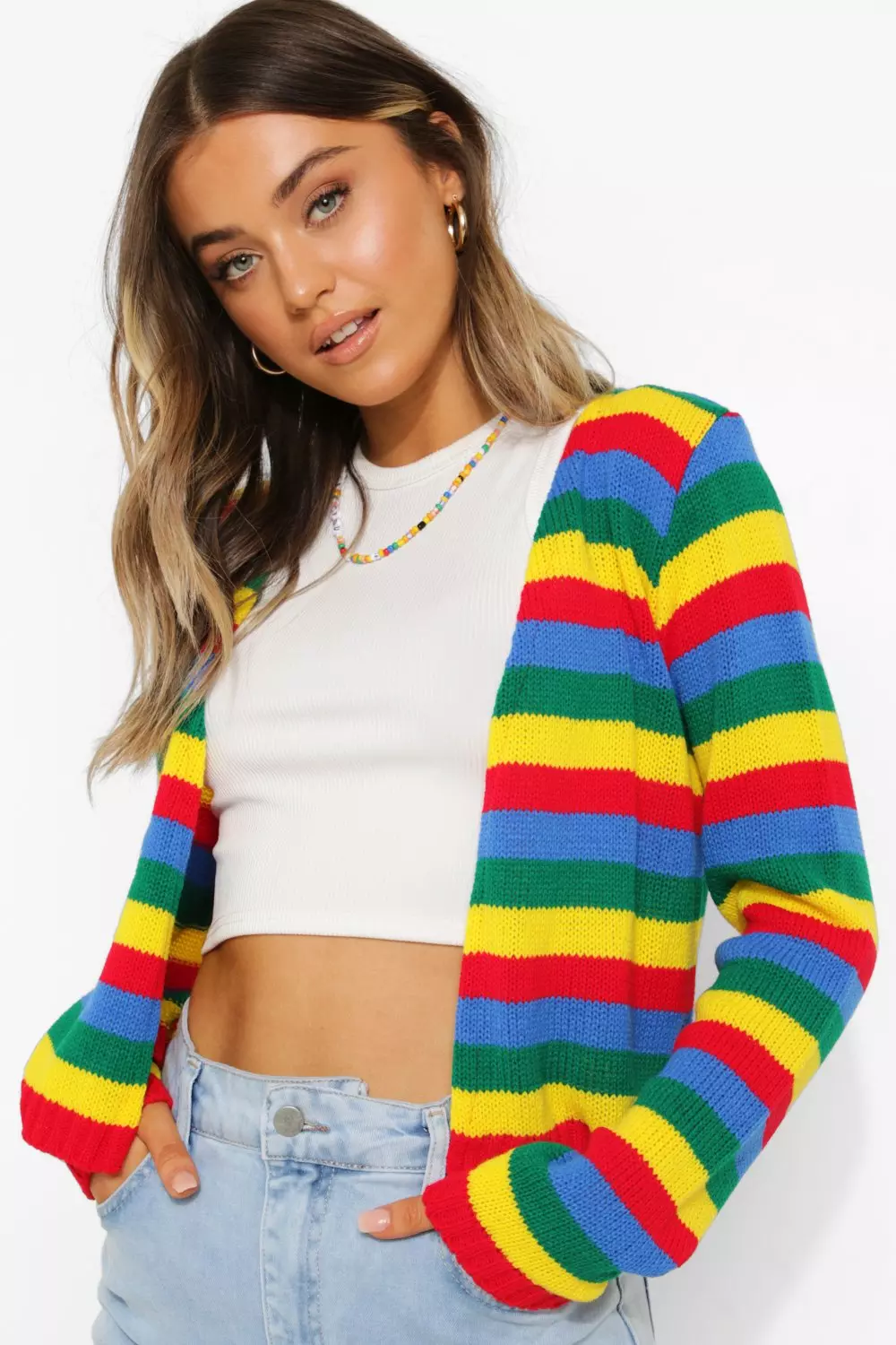 Rainbow Stripe Cropped Cardigan