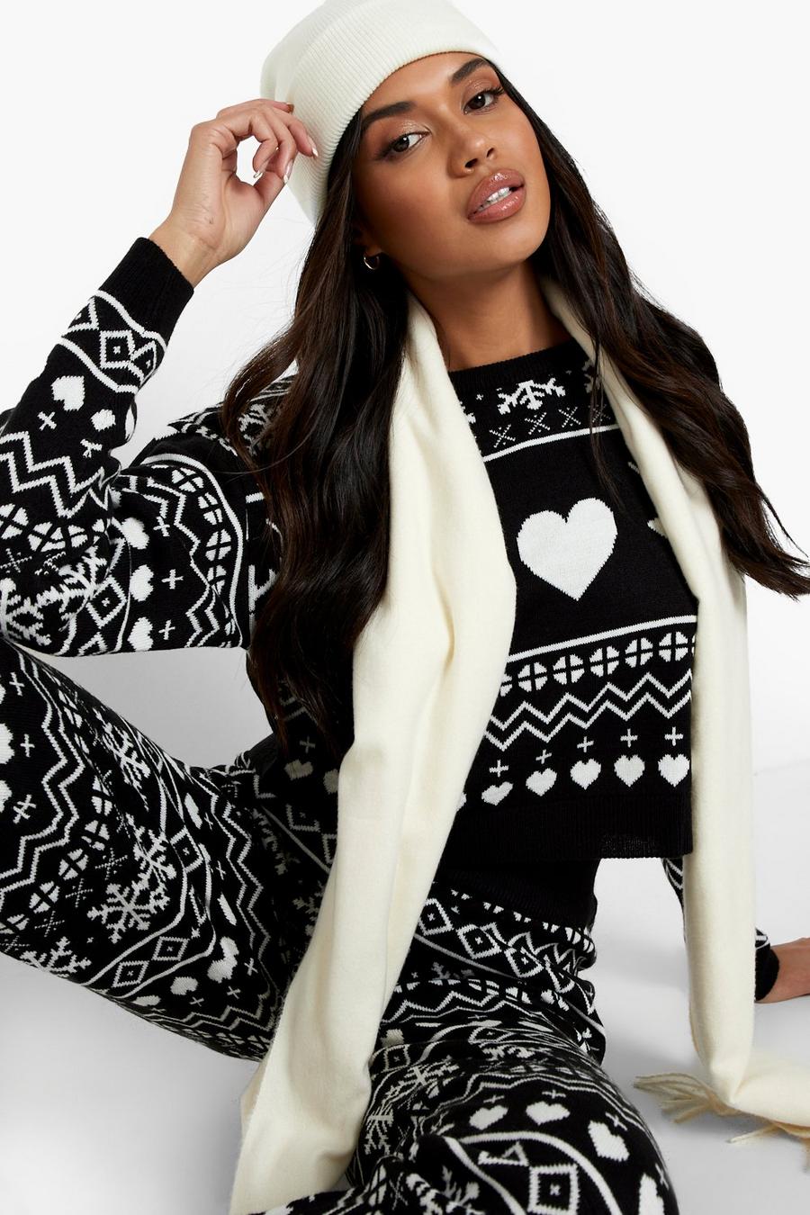 Black Crop Fairisle Christmas Knitted Co-ord image number 1